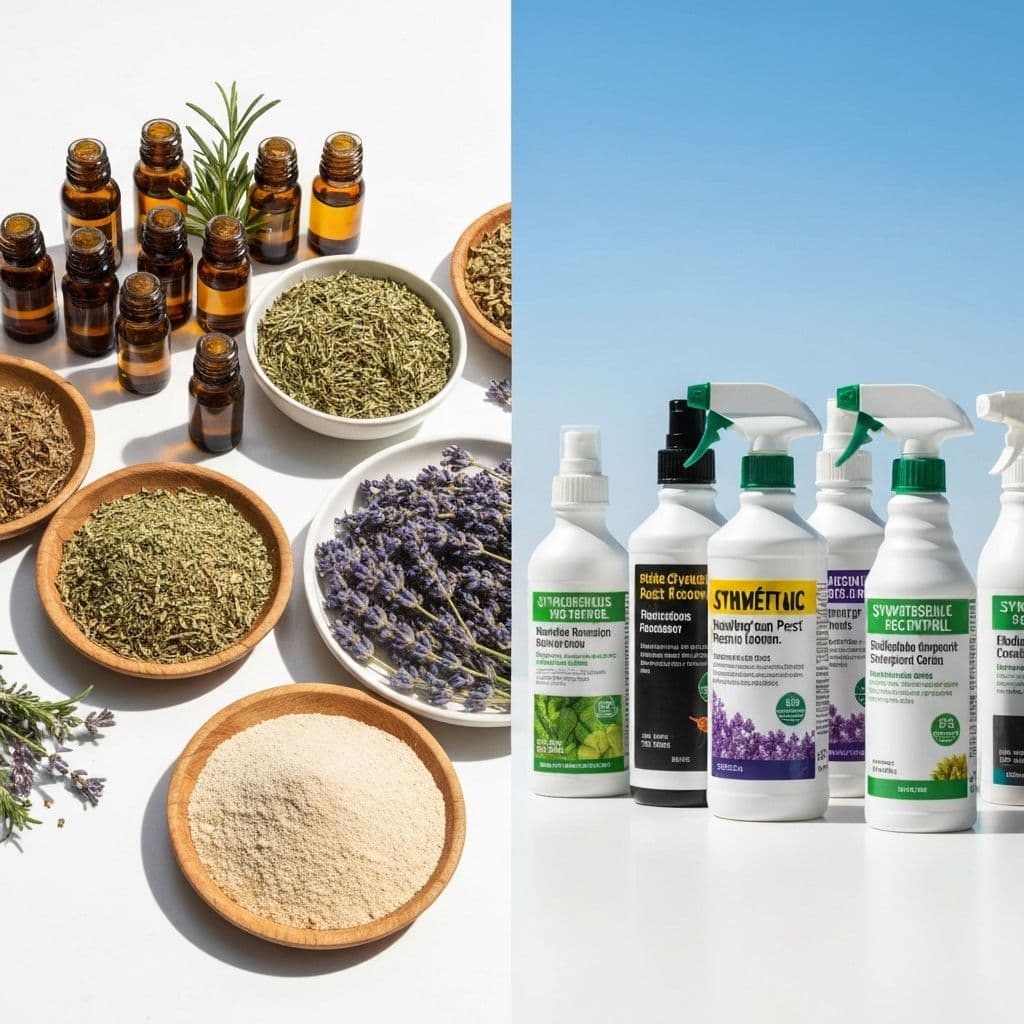 Comparison of natural pest control ingredients and chemical spray bottles
